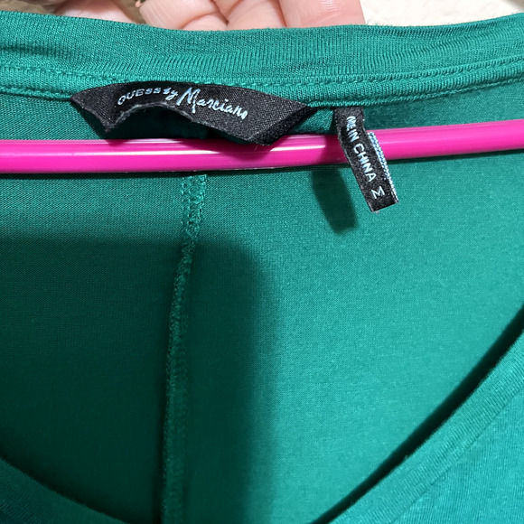 Guess Marciano Green oversized Tunic Top stretchy shirt high low hem womens sz M - Picture 3 of 6